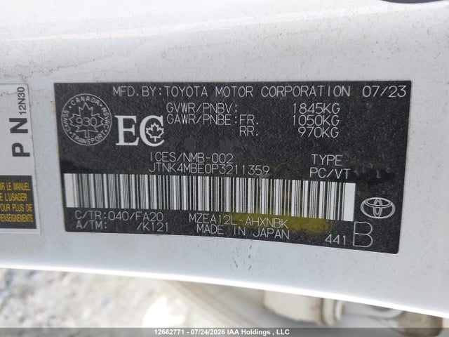 Продажа на аукционе авто 2023 Toyota Corolla Se, vin: JTNK4MBE0P3211359, номер лота: 12662771