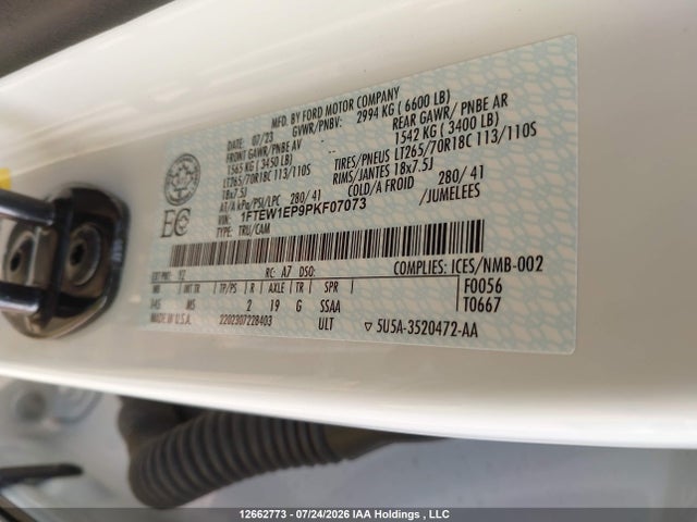 2023 Ford F150 Supercrew მანქანა იყიდება აუქციონზე, vin: 1FTEW1EP9PKF07073, აუქციონის ნომერი: 12662773