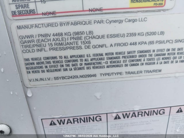 Продаж на аукціоні авто 2020 Remorque Artisanale, vin: 55YBC2420LN029946, номер лоту: 12662796