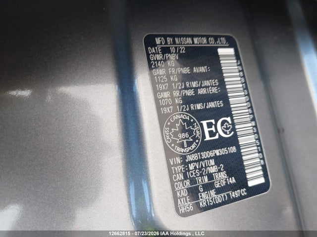 JN8BT3DD6PW305108 Nissan Rogue Platinum