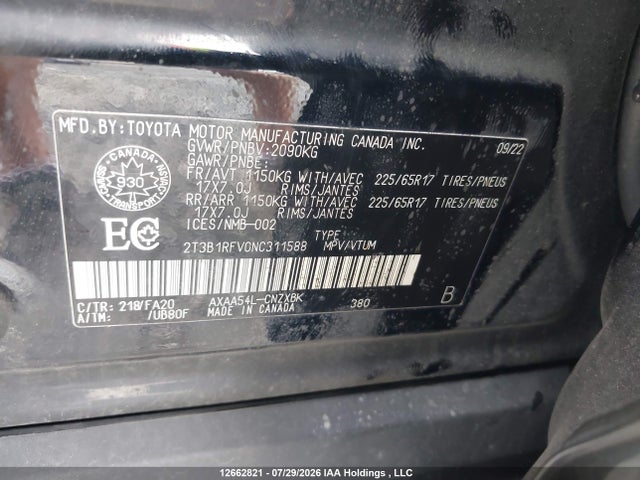 Toyota RAV4 2022 2T3B1RFV0NC311588 Image 9