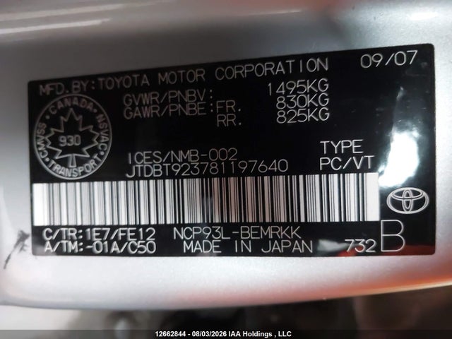 Продаж на аукціоні авто 2008 Toyota Yaris, vin: JTDBT923781197640, номер лоту: 12662844
