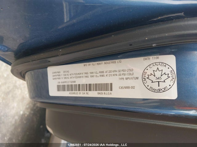 Продажа на аукционе авто 2007 Subaru Outback, vin: 4S4BP61C277325696, номер лота: 12662851