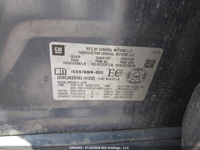 Продаж на аукціоні авто 2014 Chevrolet Trax Ls, vin: 3GNCJKEB4EL141235, номер лоту: 12662855