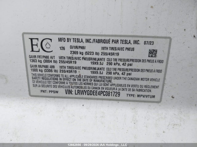 Aukcja sprzedaży 2023 Tesla Model Y Long Range, vin: LRWYGDEE4PC081729, numer aukcji: 12662856