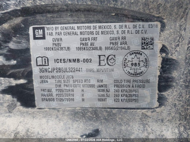 Chevrolet TRAX 1LT 2018 3GNCJPSB9JL322441 Image 9