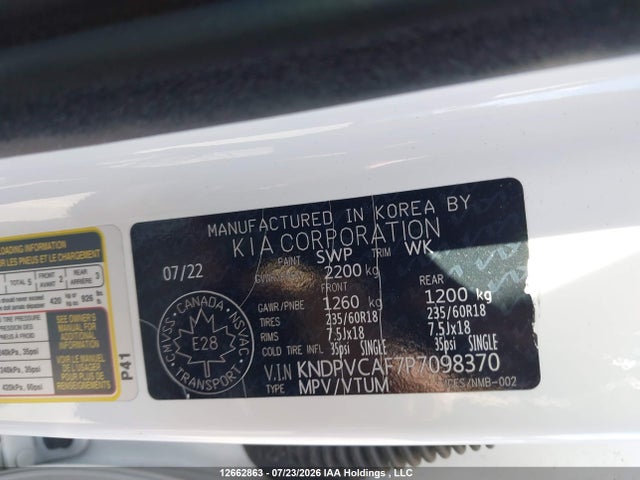 Продаж на аукціоні авто 2023 Kia Sportage, vin: KNDPVCAF7P7098370, номер лоту: 12662863