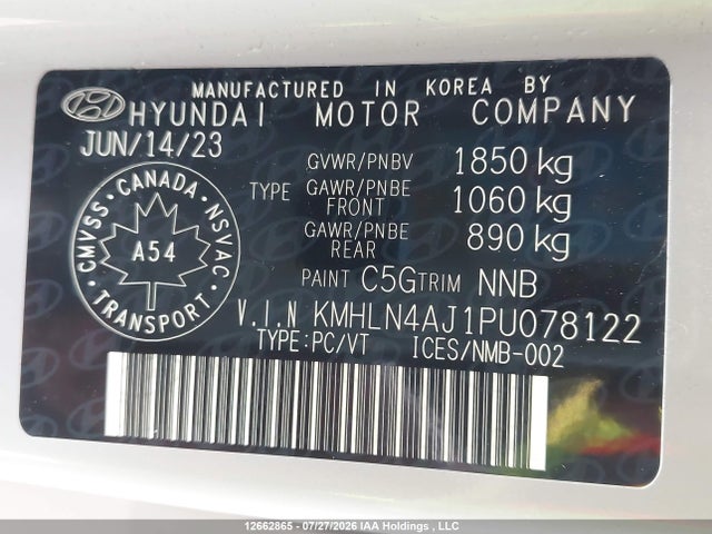 Продажа на аукционе авто 2023 Hyundai Elantra Hybrid Luxury, vin: KMHLN4AJ1PU078122, номер лота: 12662865