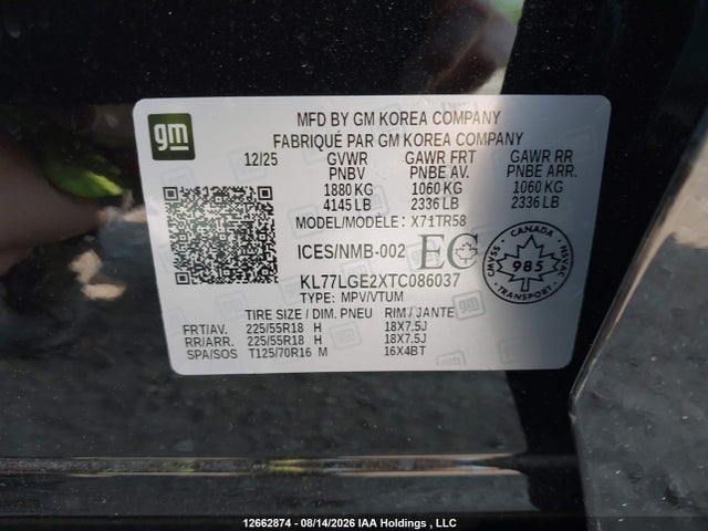 KL77LGE2XTC086037 Chevrolet Trax