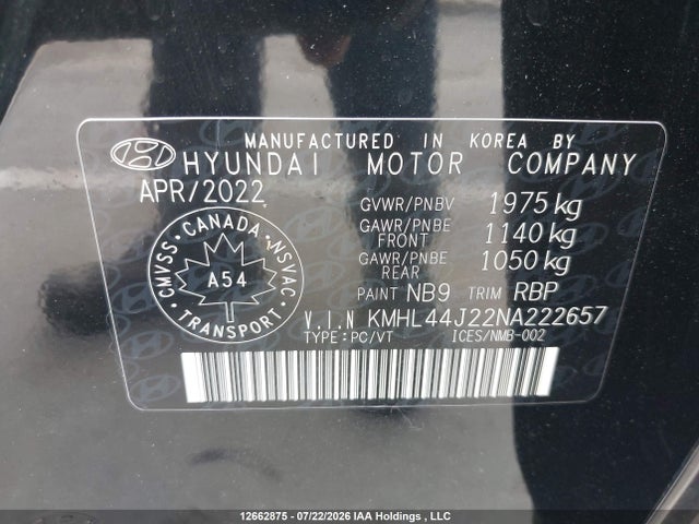 2022 Hyundai Sonata Sel Plus მანქანა იყიდება აუქციონზე, vin: KMHL44J22NA222657, აუქციონის ნომერი: 12662875
