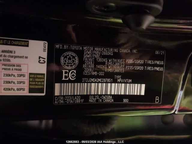 12662883 :رقم المزاد ، 2T2JZMDA2MC297851 vin ، 2021 Lexus Rx 350 مزاد بيع