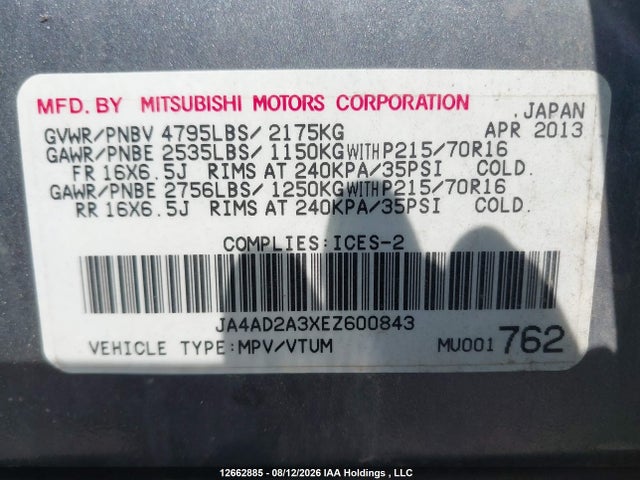 Mitsubishi Outlander 2014 JA4AD2A3XEZ600843 Image 18