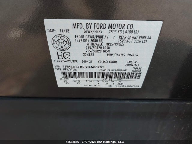 Ford Explorer Limited 2019 1FM5K8F82KGA66261 Image 9