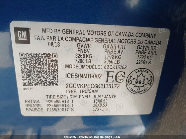 Aukcja sprzedaży 2019 Chevrolet Silverado 1500 Ld Lt, vin: 2GCVKPEC6K1115172, numer aukcji: 12662897