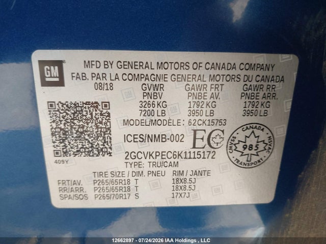 Aukcja sprzedaży 2019 Chevrolet Silverado 1500 Ld Lt, vin: 2GCVKPEC6K1115172, numer aukcji: 12662897