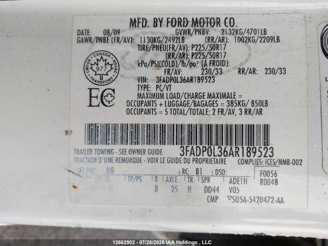 Aukcja sprzedaży 2010 Ford Fusion Hybrid Hybrid, vin: 3FADP0L36AR189523, numer aukcji: 12662902