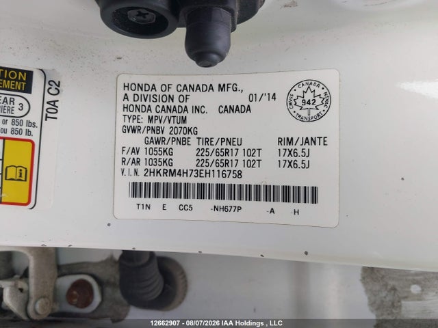 12662907 :رقم المزاد ، 2HKRM4H73EH116758 vin ، 2014 Honda Cr-v مزاد بيع