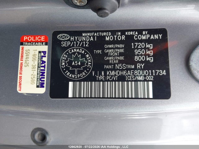 12662920 :رقم المزاد ، KMHDH6AE8DU011734 vin ، 2013 Hyundai Elantra Coupe Gs/se مزاد بيع