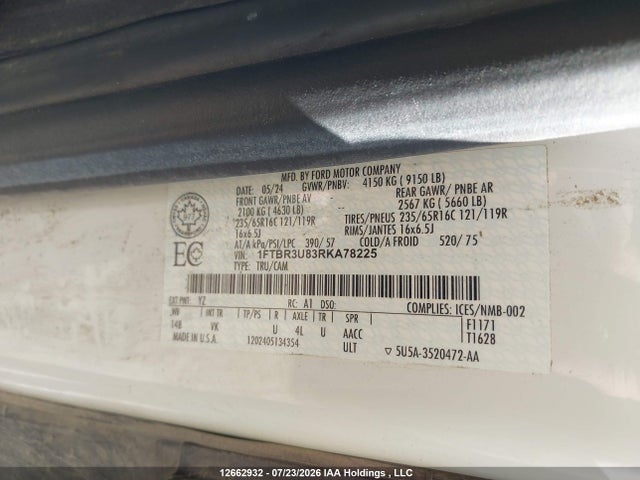 Ford Transit T-250 2024 1FTBR3U83RKA78225 Image 9