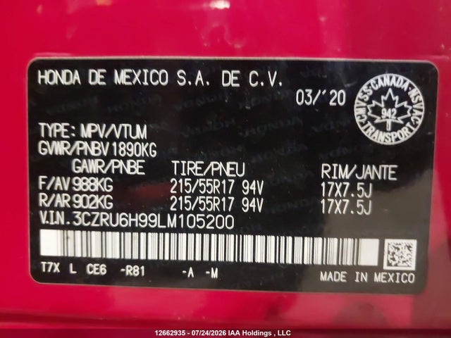 Honda HR-V 2020 3CZRU6H99LM105200 Image 19