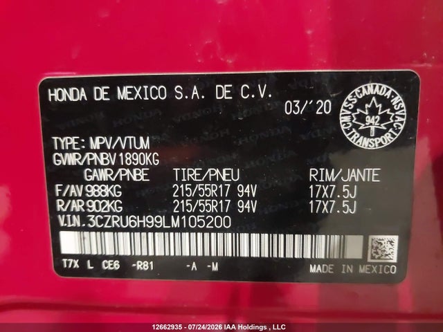 Honda HR-V 2020 3CZRU6H99LM105200 Image 9