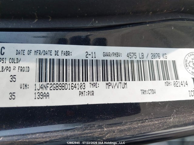 Продажа на аукционе авто 2011 Jeep Patriot, vin: 1J4NF2GB9BD164103, номер лота: 12662945
