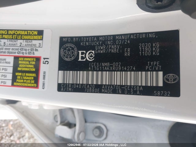 4T1G11AKXRU914274 Toyota Camry Se Night Shade/se