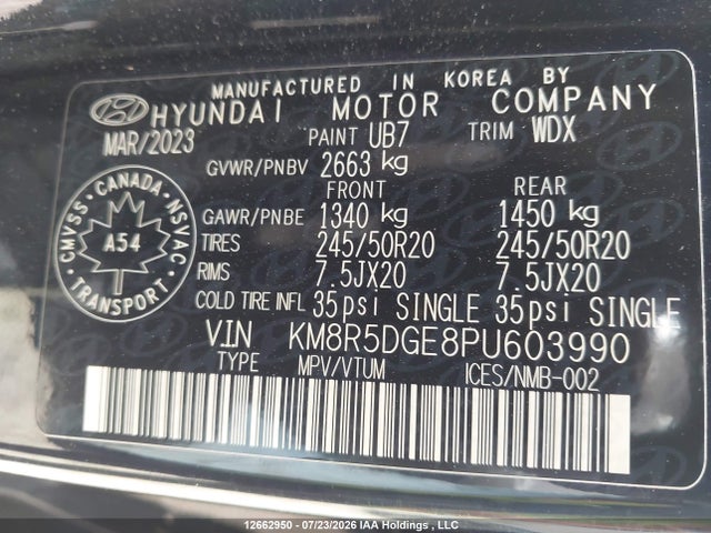 Продаж на аукціоні авто 2023 Hyundai Palisade Limited, vin: KM8R5DGE8PU603990, номер лоту: 12662950