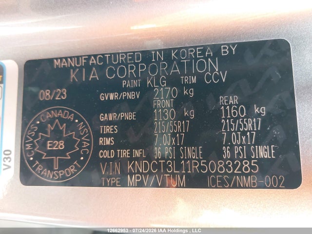 Auction sale of the 2024 Kia Niro Ev Wave/wave W/snow White Pearl   Grey Exterior, vin: KNDCT3L11R5083285, lot number: 12662953