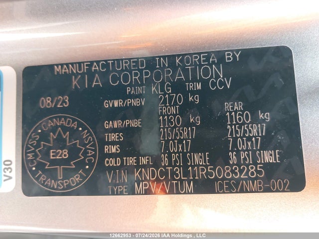 Auction sale of the 2024 Kia Niro Ev Wave/wave W/snow White Pearl   Grey Exterior, vin: KNDCT3L11R5083285, lot number: 12662953