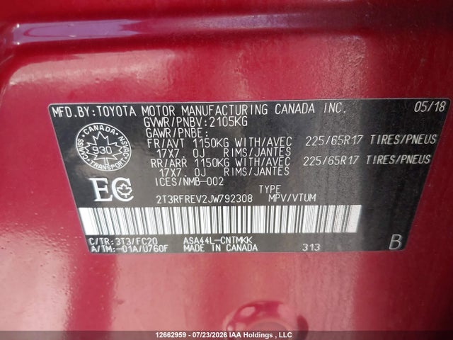 2T3RFREV2JW792308 Toyota Rav4 Xle