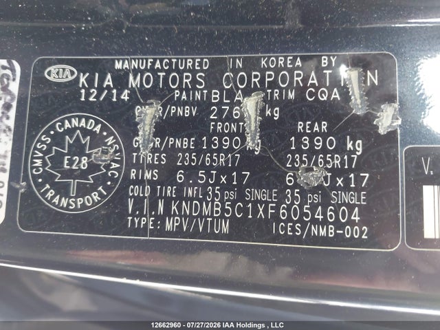 KIA SEDONA LX 2015 KNDMB5C1XF6054604 Image 9