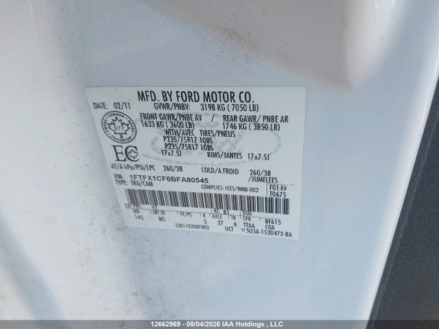 Aukcja sprzedaży 2011 Ford F-150 Xlt, vin: 1FTFX1CF6BFA80545, numer aukcji: 12662969