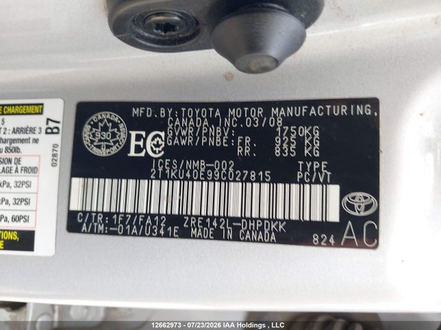 12662973 :رقم المزاد ، 2T1KU40E99C027815 vin ، 2009 Toyota Matrix Wagon مزاد بيع