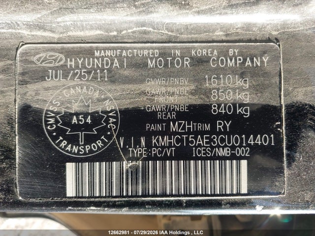 Продаж на аукціоні авто 2012 Hyundai Accent Gls/gs, vin: KMHCT5AE3CU014401, номер лоту: 12662981