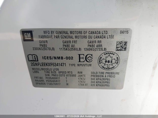 Chevrolet EQUINOX LS 2015 2GNFLEEKXF6341471 Image 9