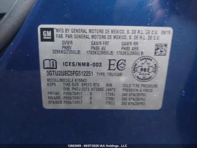 3GTU2UEC5FG512251 GMC Sierra K1500 Sle
