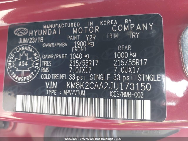 Продажа на аукционе авто 2018 Hyundai Kona 2.0l Preferred, vin: KM8K2CAA2JU173150, номер лота: 12663023