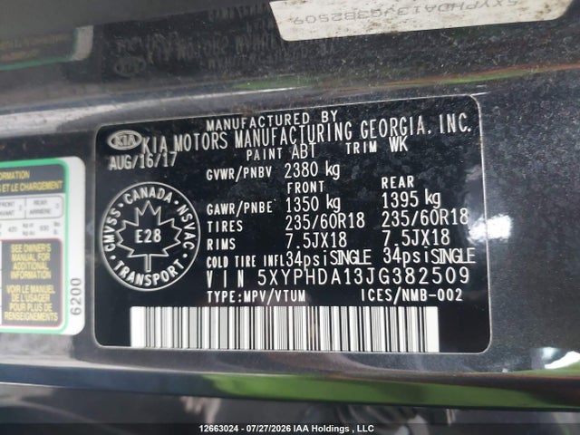 KIA Sorento 2.0l Ex 2018 5XYPHDA13JG382509 Image 9