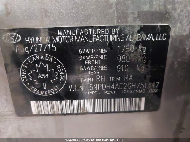 Продаж на аукціоні авто 2016 Hyundai Elantra Se/sport/limited, vin: 5NPDH4AE2GH751447, номер лоту: 12663041