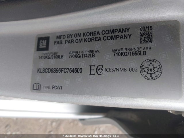 KL8CD6S96FC764600 Chevrolet SPARK 1LT