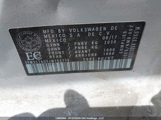 12663064 :رقم المزاد ، 3VW217AU5JM753714 vin ، 2018 Volkswagen Golf Sportwagen 1.8 Tsi Comfortline/1.8 Tsi Trendline مزاد بيع