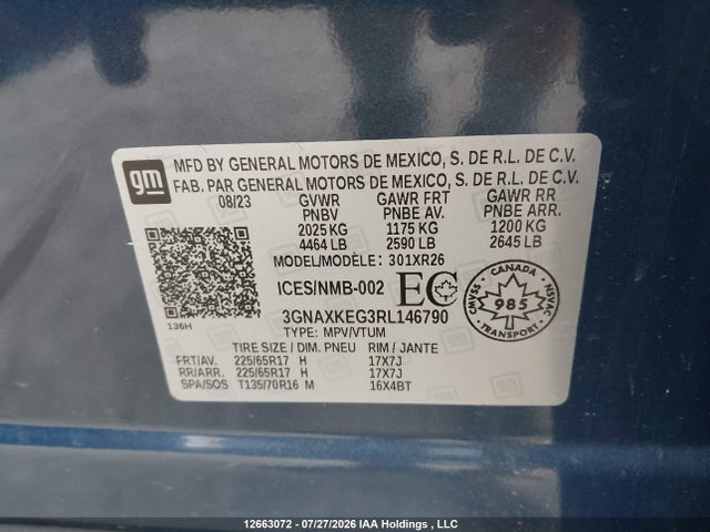 12663072 :رقم المزاد ، 3GNAXKEG3RL146790 vin ، 2024 Chevrolet Equinox Lt مزاد بيع