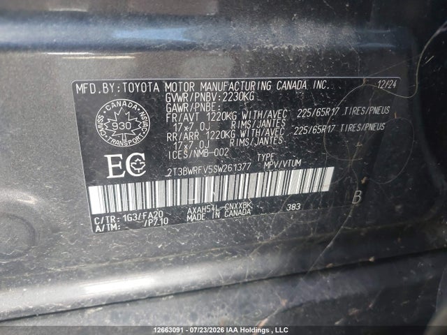 12663091 :رقم المزاد ، 2T3BWRFV5SW261377 vin ، 2025 Toyota Rav4 Hybrid Le مزاد بيع