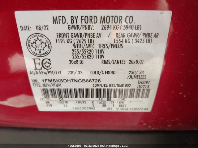 Ford Explorer 2022 1FMSK8DH7NGB86728 Image 9