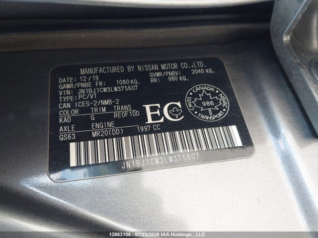 Aukcja sprzedaży 2020 Nissan Qashqai, vin: JN1BJ1CW3LW375607, numer aukcji: 12663106