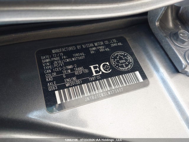 Aukcja sprzedaży 2020 Nissan Qashqai, vin: JN1BJ1CW3LW375607, numer aukcji: 12663106