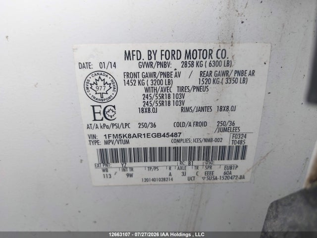 Ford Utility Police Interceptor 2014 1FM5K8AR1EGB45487 Image 9