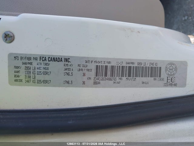 Продажа на аукционе авто 2017 Dodge Grand Caravan Cvp/sxt, vin: 2C4RDGBG3HR882765, номер лота: 12663113