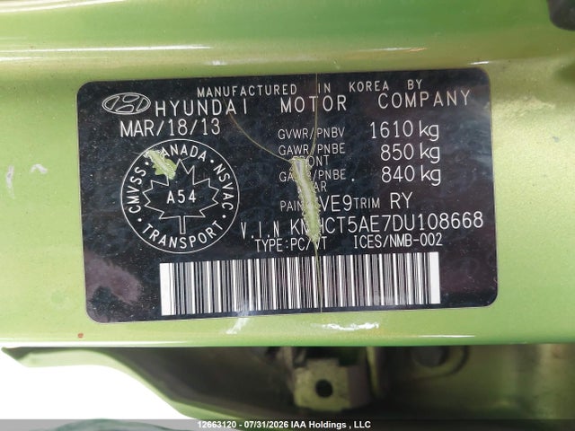 Продаж на аукціоні авто 2013 Hyundai Accent, vin: KMHCT5AE7DU108668, номер лоту: 12663120